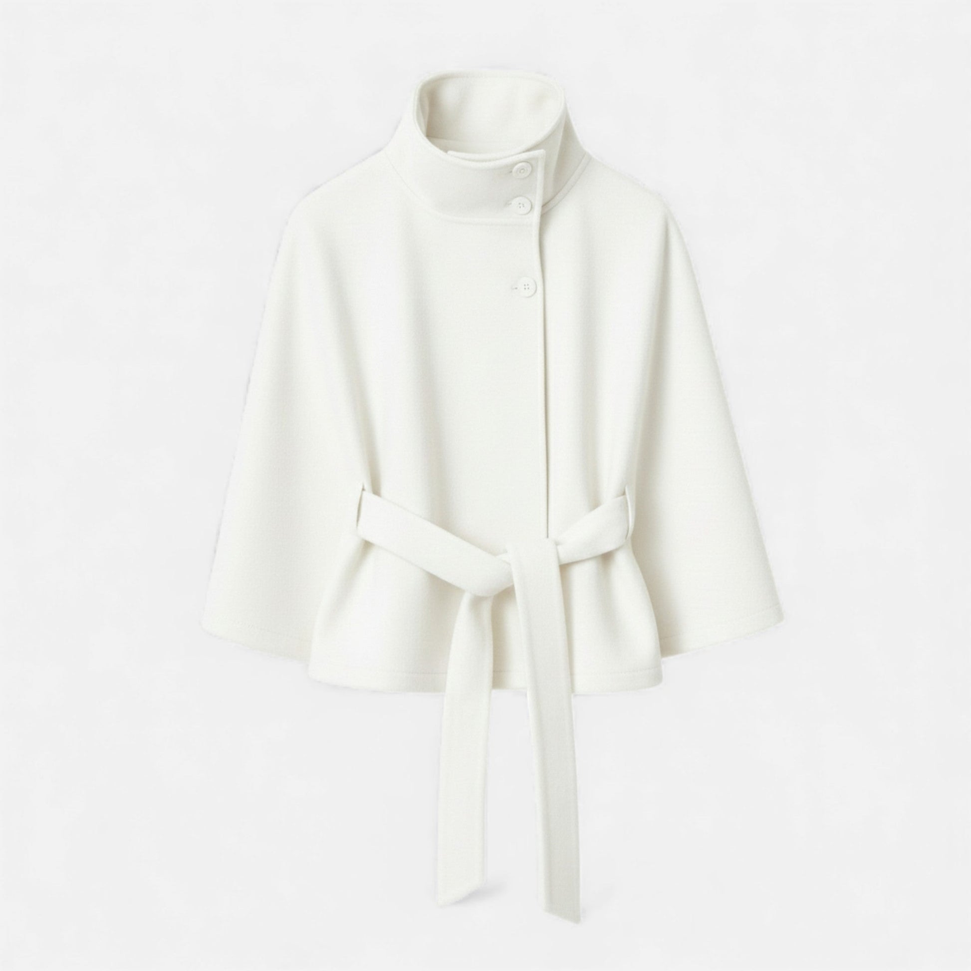 SUENTA Damen Cape-Mantel Kurz – Mit Gürtel & Fließende Silhouette Weiß