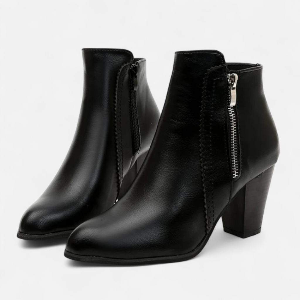 SUENTA Damen Retro-Stiefel Reißverschluss – Vintage-Leder & Komfort-Fit Schwarz