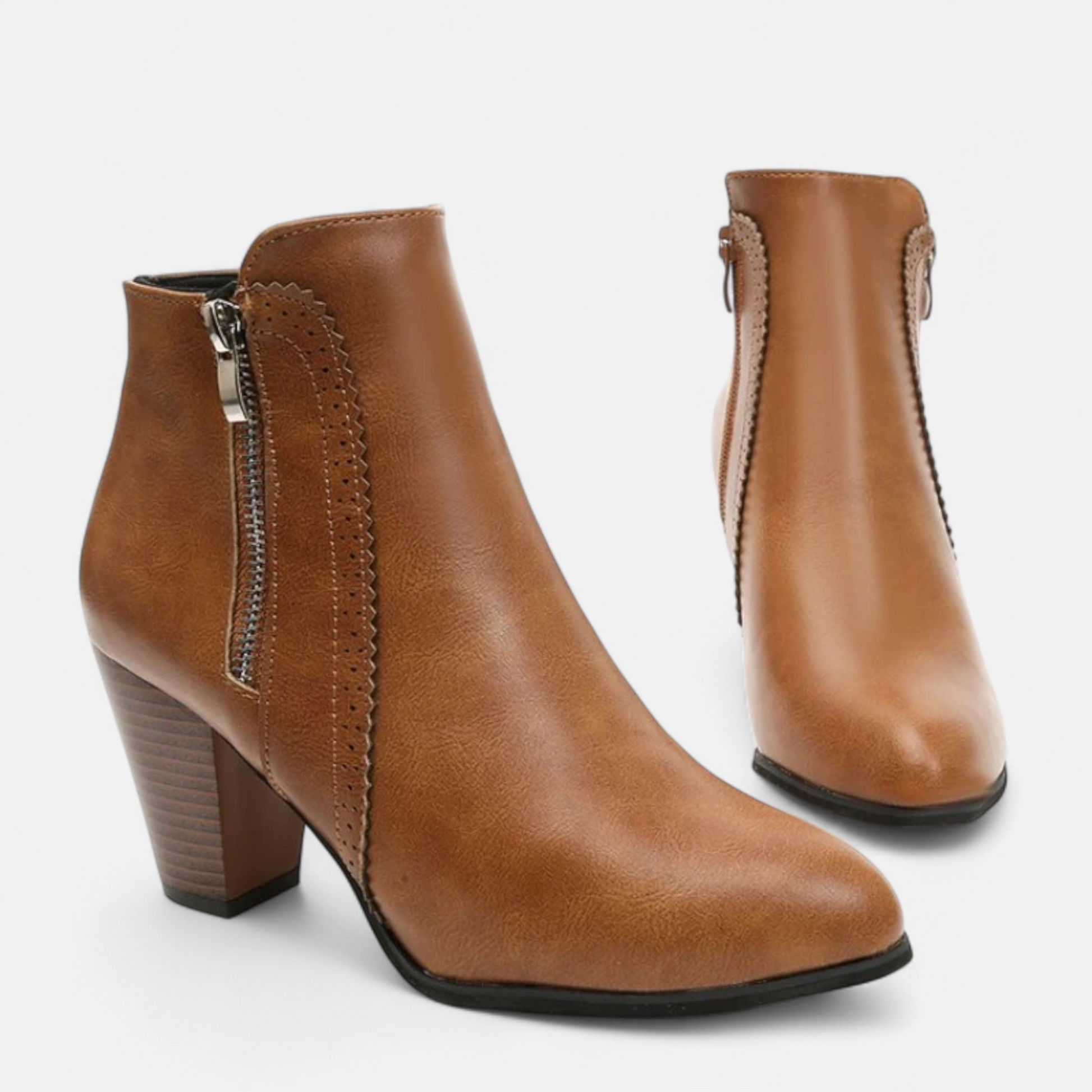 SUENTA Damen Retro-Stiefel Reißverschluss – Vintage-Leder & Komfort-Fit