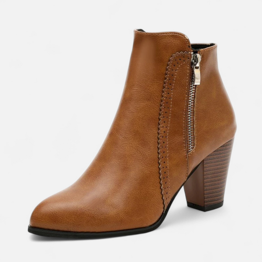SUENTA Damen Retro-Stiefel Reißverschluss – Vintage-Leder & Komfort-Fit