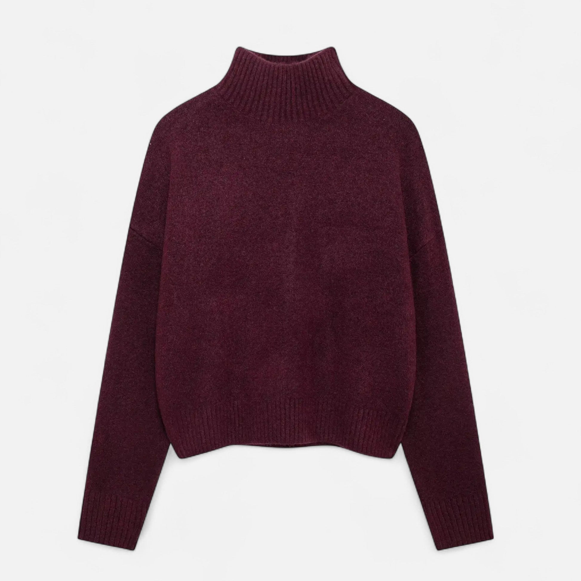 SUENTA Damen Vintage-Rollkragenpullover – Weiche Strickstruktur & Winterwärme Burgundrot