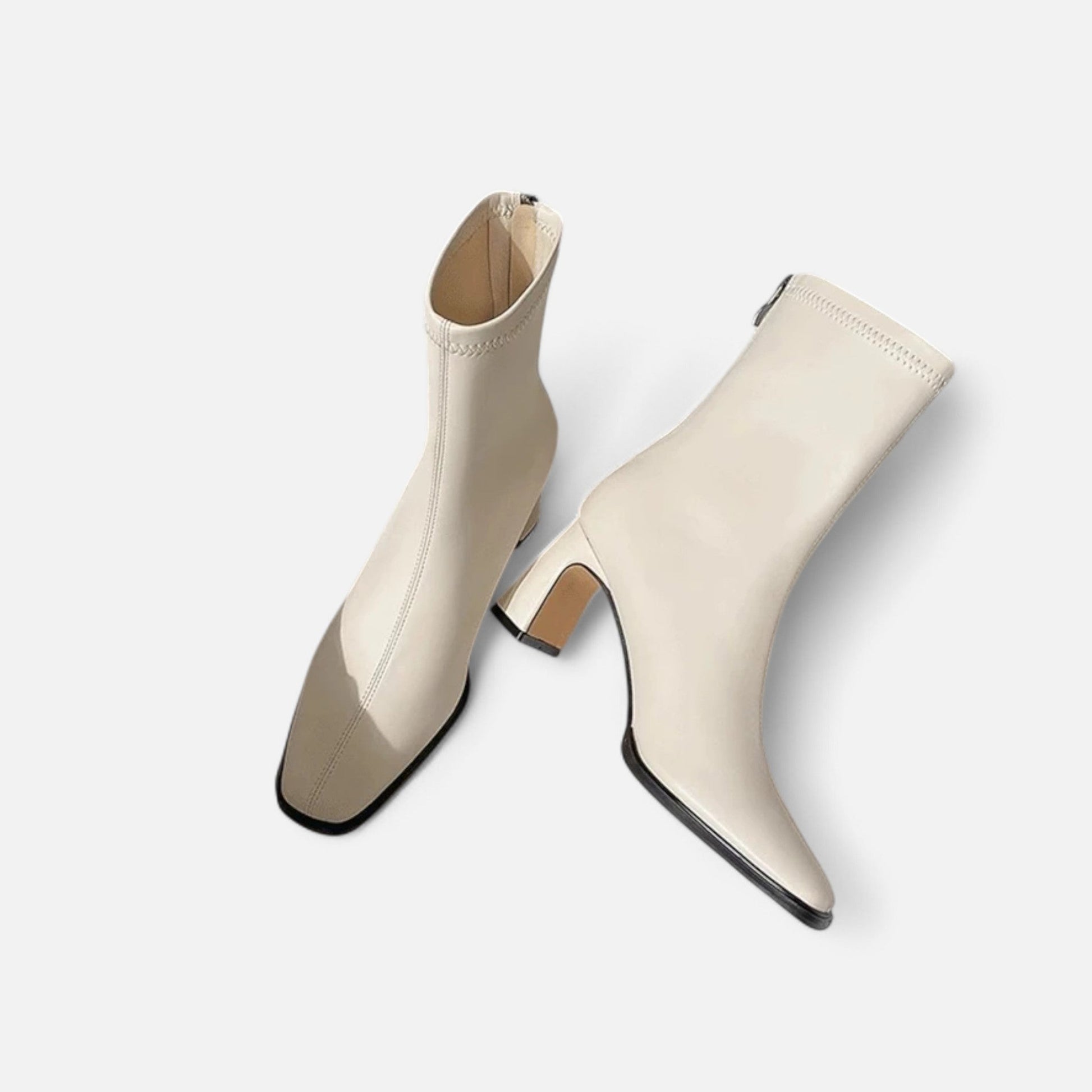 SUENTA Damen Vintage-Stiefeletten – Eckige Spitze & Zeitloses Leder Weiß