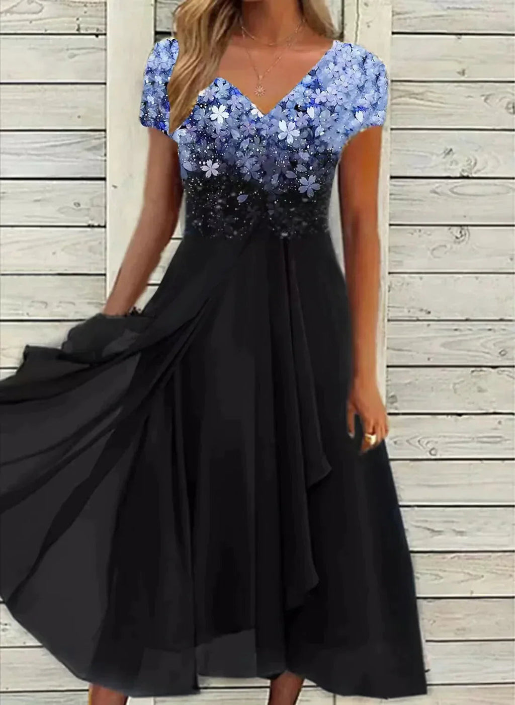 SUENTA Parsha | Damen Langes Abendkleid Hochzeit | Maxi – Elegante A-Linie & Seidiger Glanz Blau Schwarz