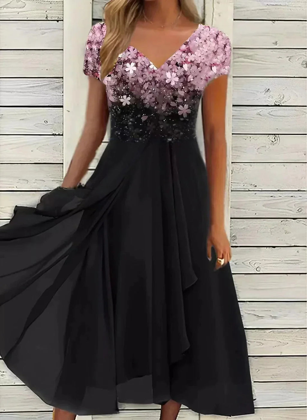 SUENTA Parsha | Damen Langes Abendkleid Hochzeit | Maxi – Elegante A-Linie & Seidiger Glanz Rosa Schwarz