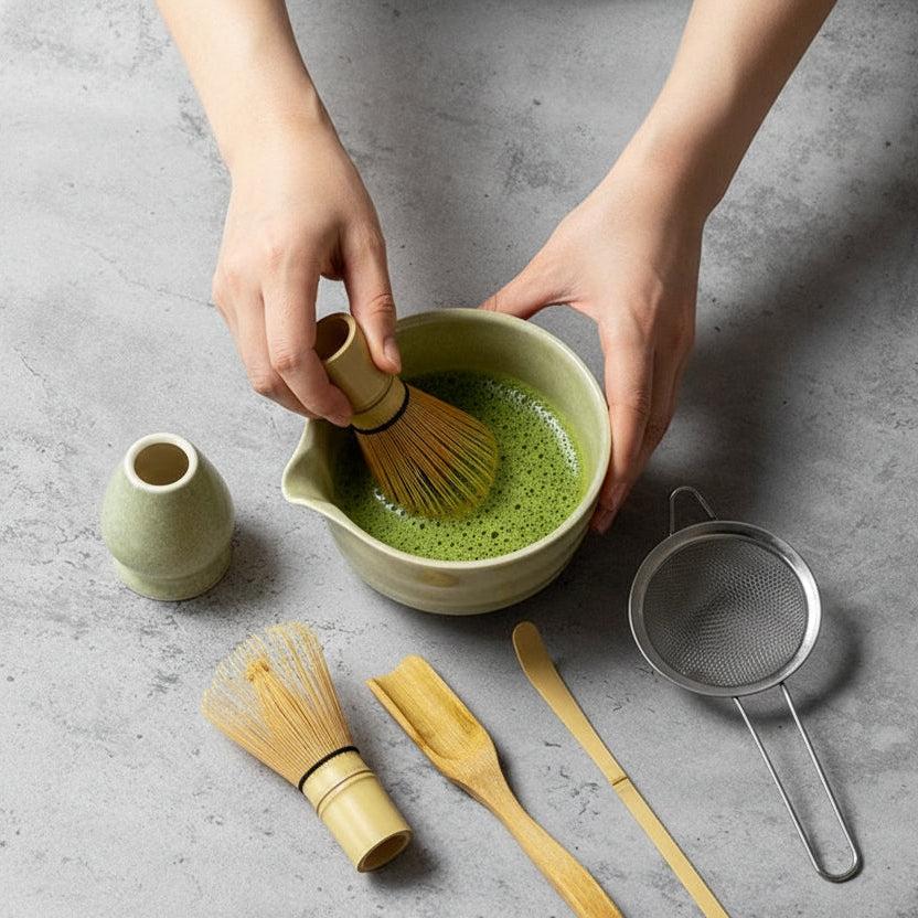 SUENTA Matcha-Set 6-teilig Keramik und Bambus für Teezeremonie