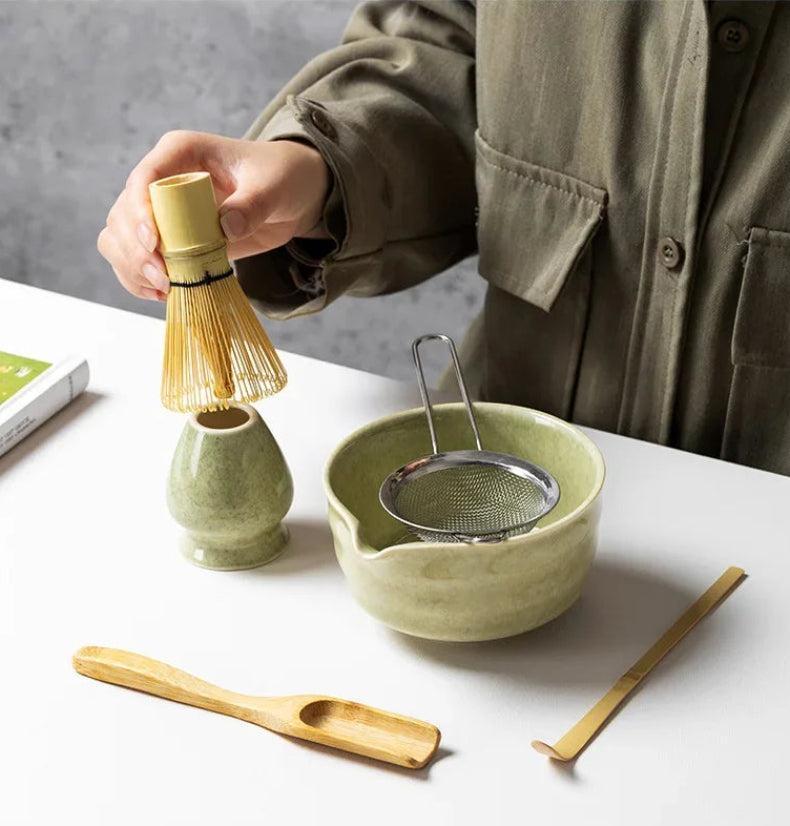 SUENTA Matcha-Set 6-teilig Keramik und Bambus für Teezeremonie