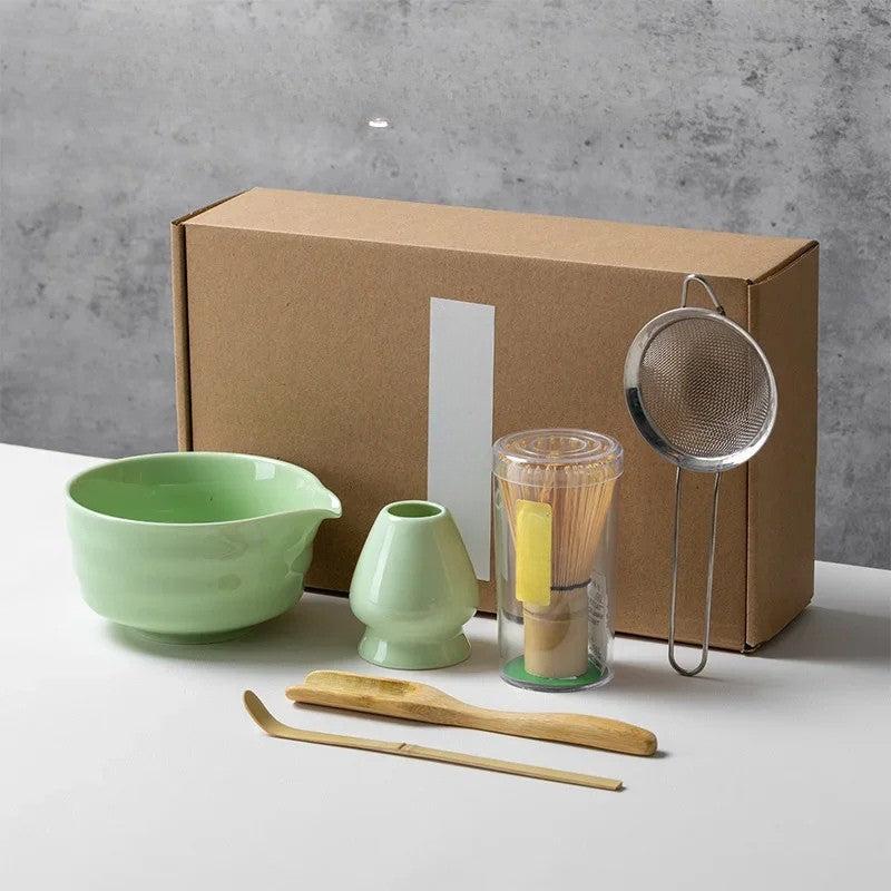 SUENTA Matcha-Set 6-teilig Keramik und Bambus für Teezeremonie Hellgrün
