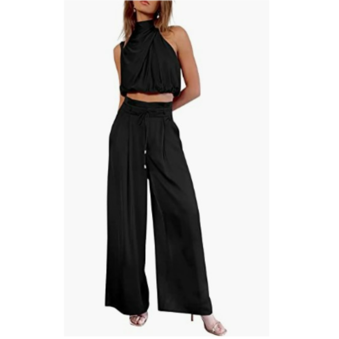 SUENTA Vyssion | Damen Jumpsuit – Puristischer Minimalismus & Sternenhimmel-Print Schwarz