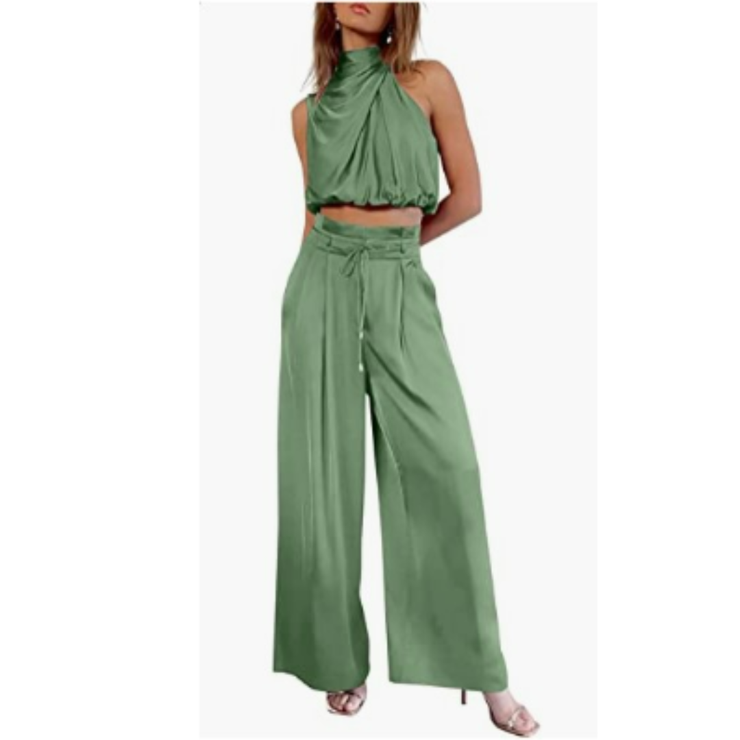 SUENTA Vyssion | Damen Jumpsuit – Puristischer Minimalismus & Sternenhimmel-Print Hellgrün