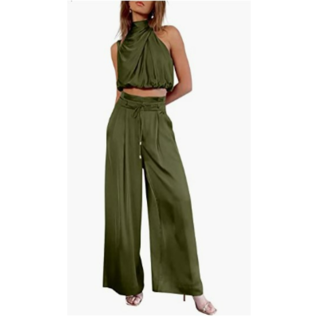 SUENTA Vyssion | Damen Jumpsuit – Puristischer Minimalismus & Sternenhimmel-Print Olivgrün