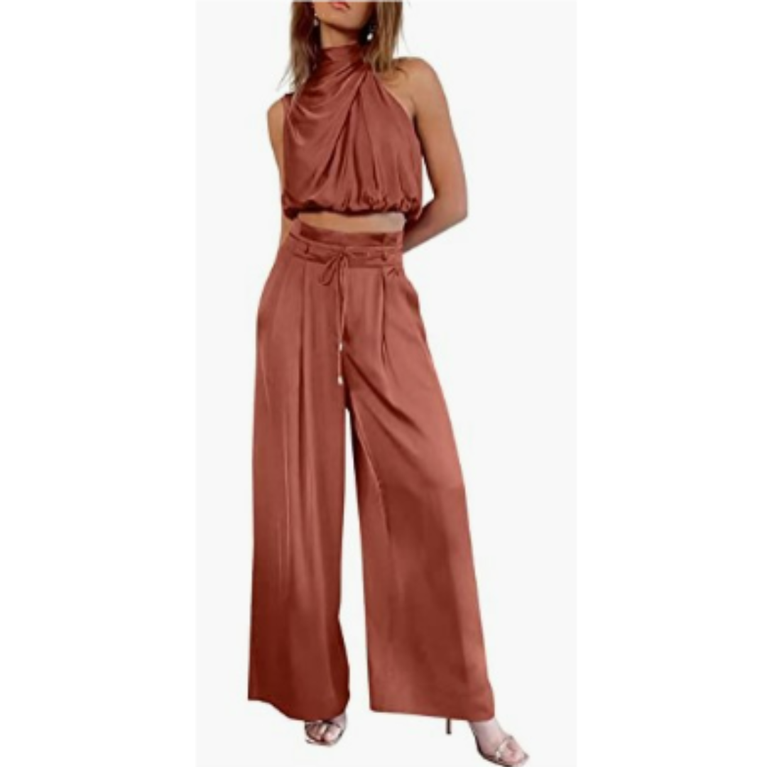 SUENTA Vyssion | Damen Jumpsuit – Puristischer Minimalismus & Sternenhimmel-Print Orange