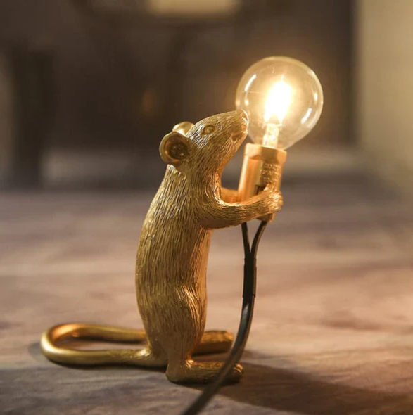 SUENTA Maus Tischlampe Aus Kunststoff Verspielte Beleuchtung Stehende Maus Gold