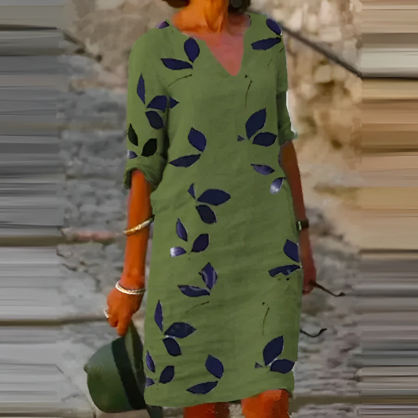 SUENTA Damen Vintage-Sommerkleid Mit Kurzen Ärmeln Und V-Ausschnitt Mini Grün