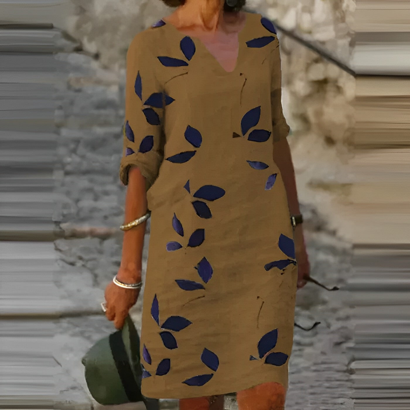 SUENTA Damen Vintage-Sommerkleid Mit Kurzen Ärmeln Und V-Ausschnitt Mini Braun