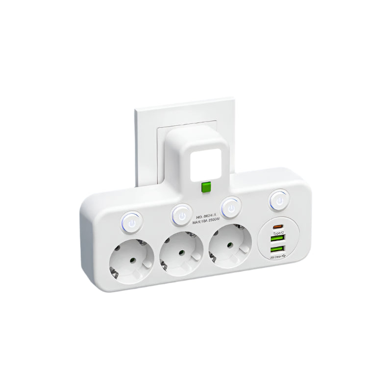 SUENTA Mehrfachsteckdose 3 Bis 4 Steckplätze USB Typ C 2500 W Weiß USB