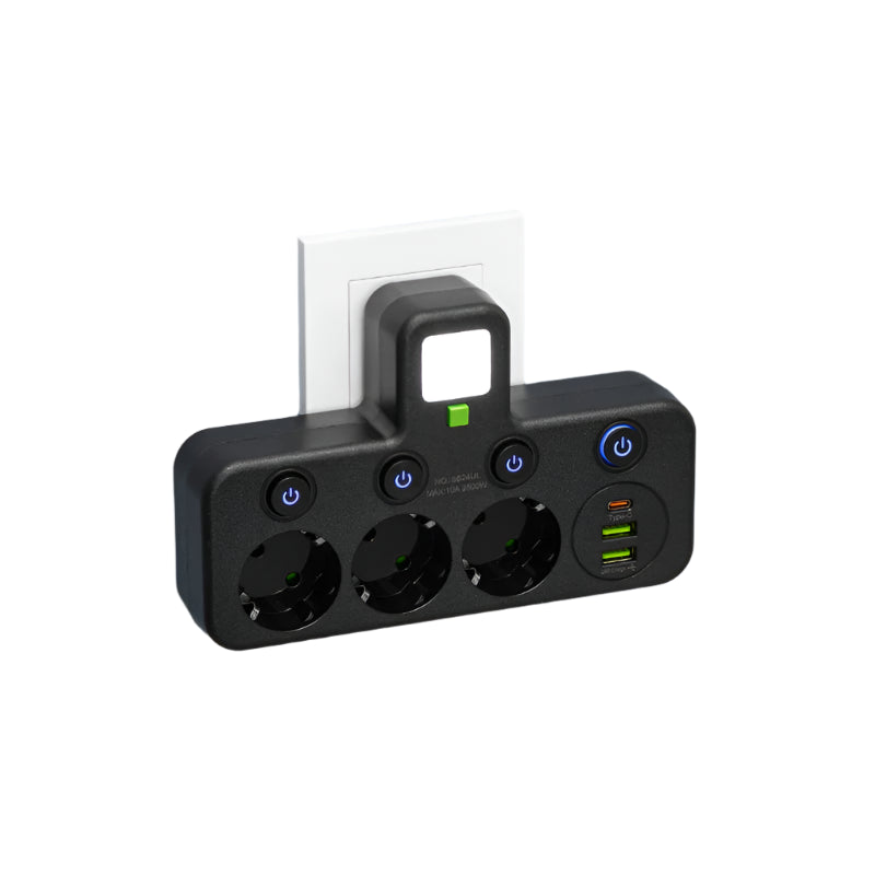 SUENTA Mehrfachsteckdose 3 Bis 4 Steckplätze USB Typ C 2500 W Schwarz USB