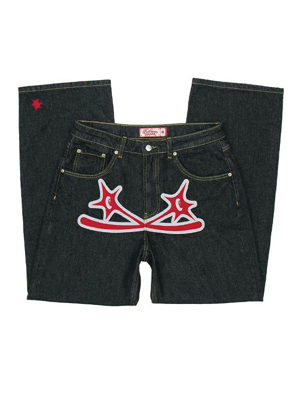 SUENTA Damen Mehrfarbige Vintage-Boyfriend-Jeans Im Amerikanischen Stil Rot