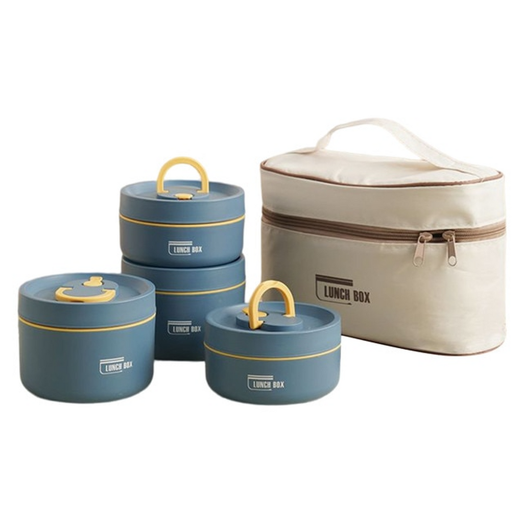 SUENTA Mehrschichtige Isolierte Lunchbox Kostenlose Tragetasche Blau 2x Klein + 2x Groß