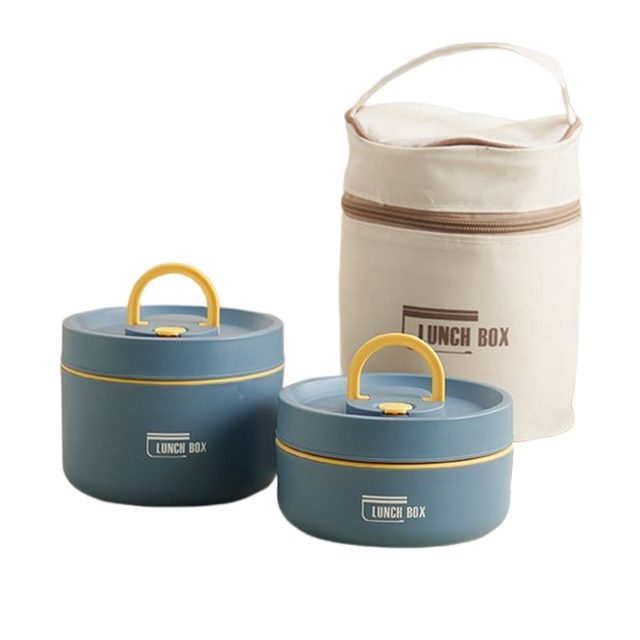 SUENTA Mehrschichtige Isolierte Lunchbox mit GRATIS Tragetasche - ThermoBox Blau Klein + Groß