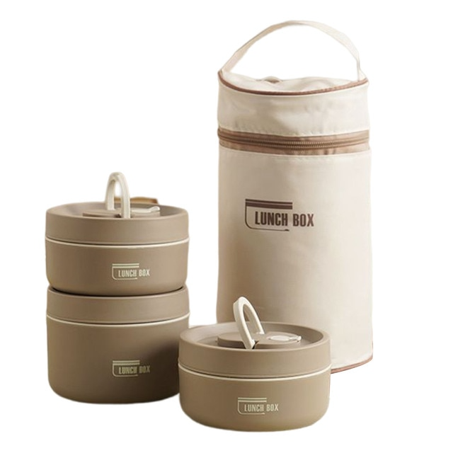 SUENTA Mehrschichtige Isolierte Lunchbox mit GRATIS Tragetasche - ThermoBox Braun 2x Klein + Groß