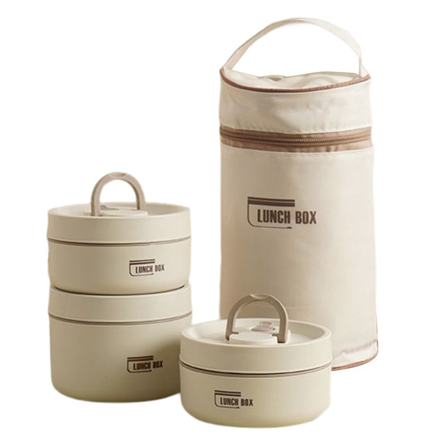 SUENTA Mehrschichtige Isolierte Lunchbox mit GRATIS Tragetasche - ThermoBox Weiß 2x Klein + Groß