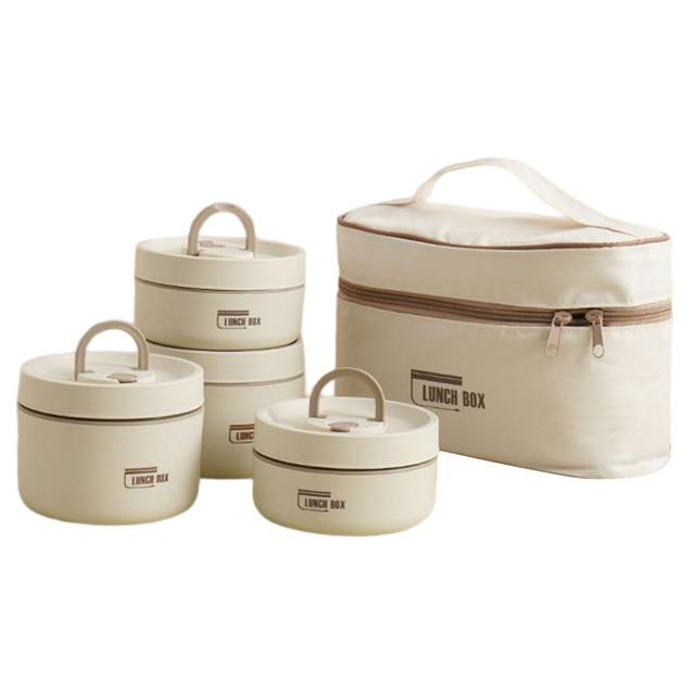 SUENTA Mehrschichtige Isolierte Lunchbox mit GRATIS Tragetasche - ThermoBox Weiß 2x Klein + 2x Groß