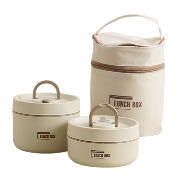SUENTA Mehrschichtige Isolierte Lunchbox mit GRATIS Tragetasche - ThermoBox Weiß Klein + Groß