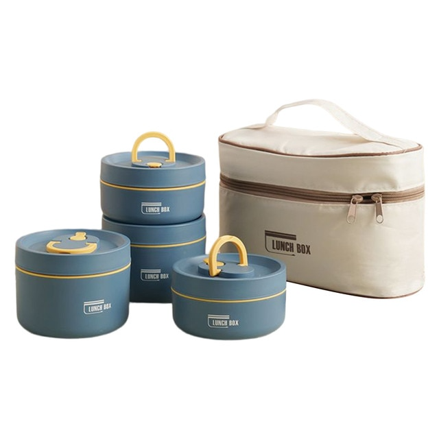 SUENTA Mehrschichtige Isolierte Lunchbox mit GRATIS Tragetasche - ThermoBox Blau 2x Klein + 2x Groß