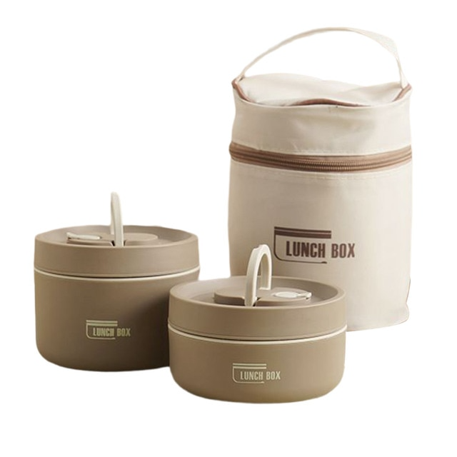 SUENTA Mehrschichtige Isolierte Lunchbox mit GRATIS Tragetasche - ThermoBox Braun Klein + Groß