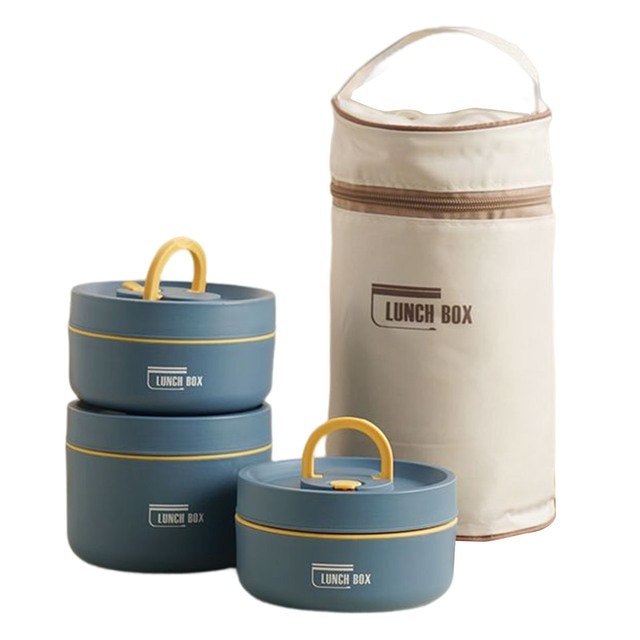 SUENTA Mehrschichtige Isolierte Lunchbox mit GRATIS Tragetasche - ThermoBox Blau 2x Klein + Groß