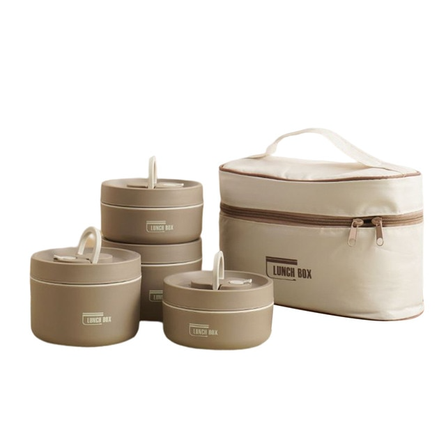 SUENTA Mehrschichtige Isolierte Lunchbox mit GRATIS Tragetasche - ThermoBox Braun 2x Klein + 2x Groß