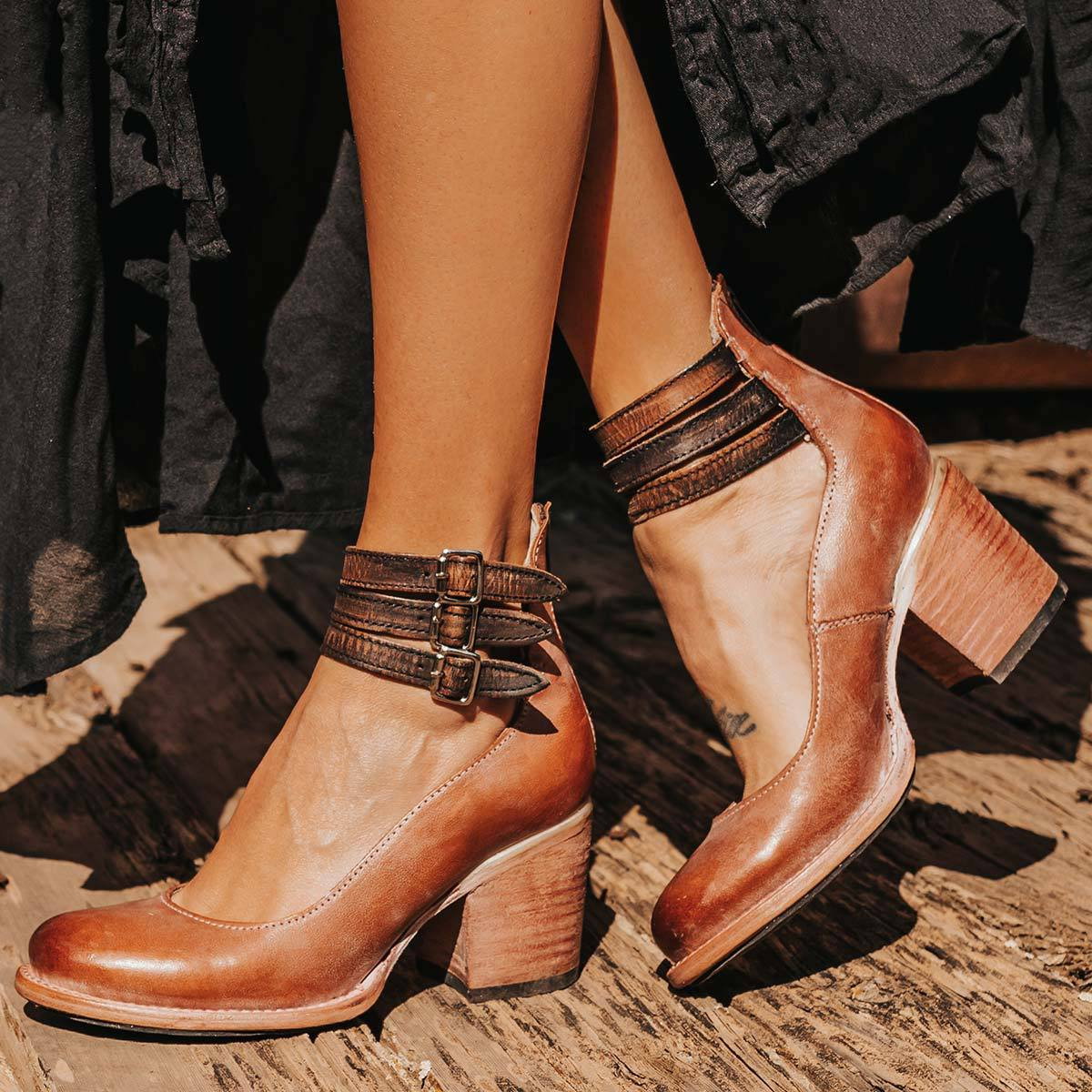 SUENTA Women's Elegant Block Heel Pumps - Comfortable All-Day Dress Shoes with Stable Chunky Heel, Cushioned Insole & Closed Toe Dunkelbraun