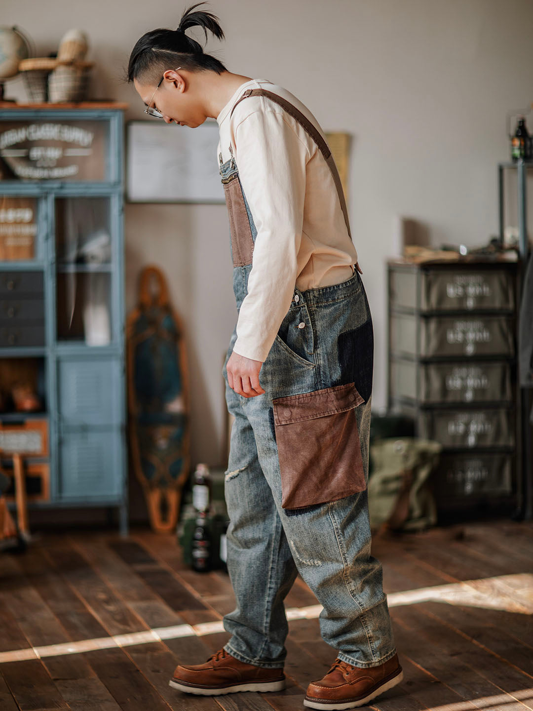 SUENTA Herren-Latzhosen Denim All-In-One-Kleidungsstück Vielseitig