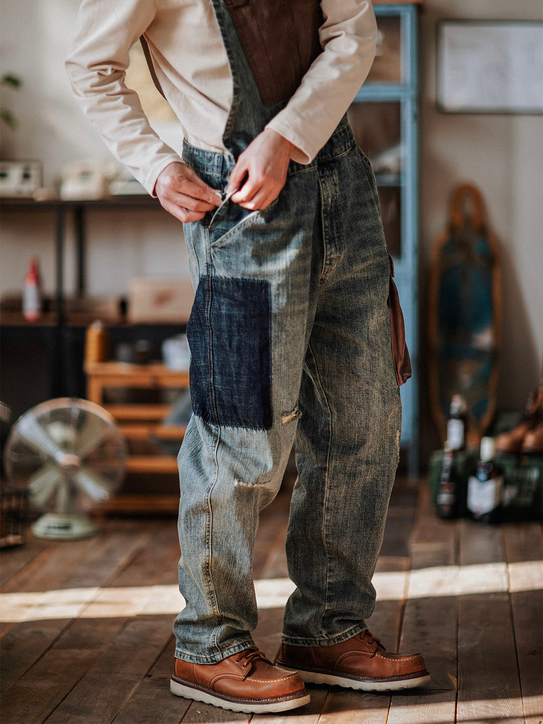 SUENTA Herren-Latzhosen Denim All-In-One-Kleidungsstück Vielseitig Hellblau