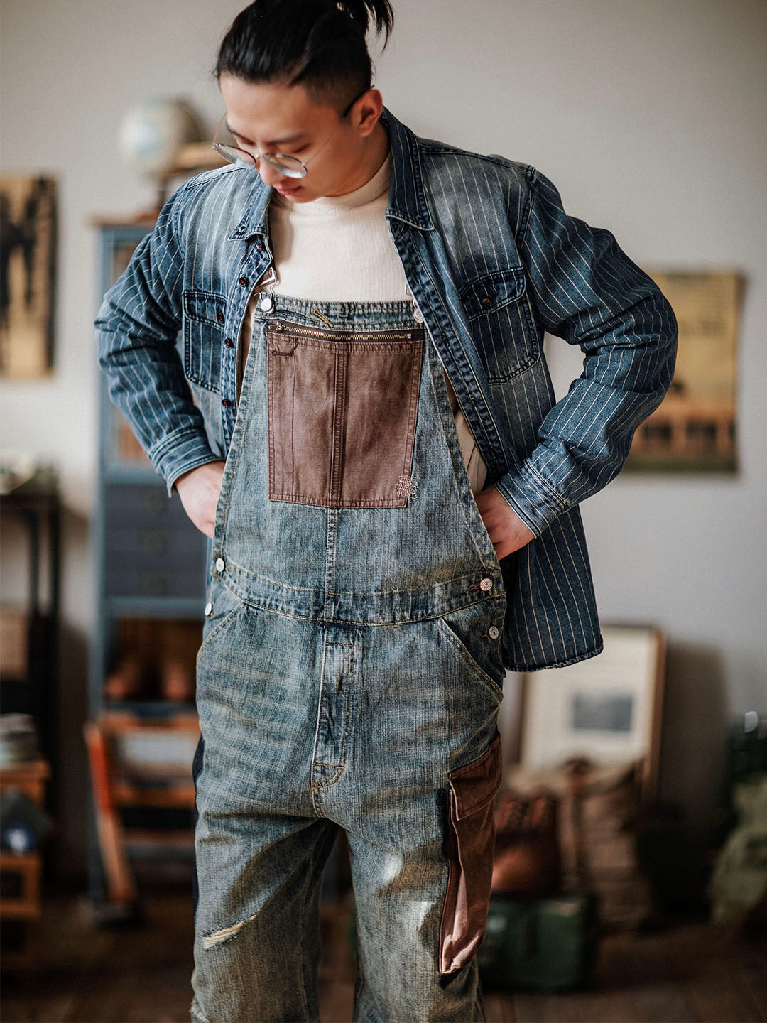 SUENTA Herren-Latzhosen Denim All-In-One-Kleidungsstück Vielseitig