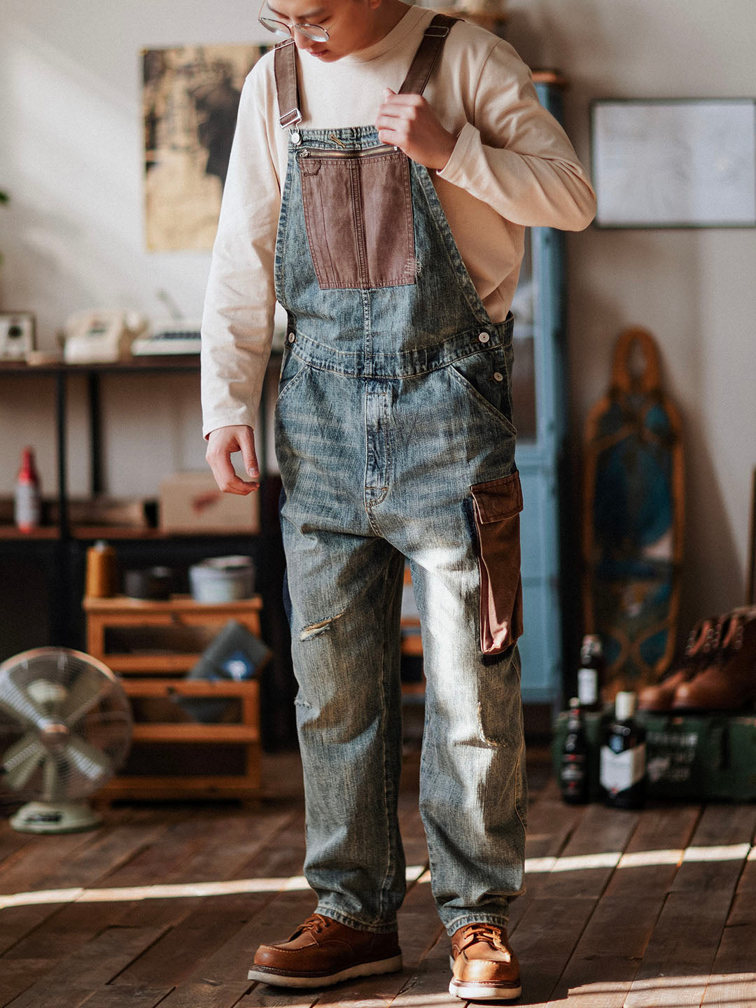 SUENTA Herren-Latzhosen Denim All-In-One-Kleidungsstück Vielseitig