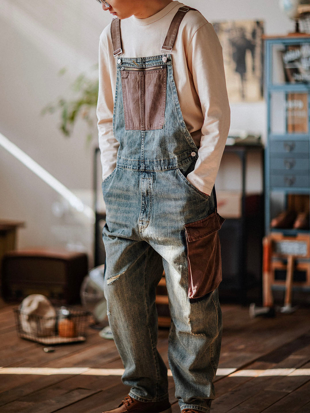 SUENTA Herren-Latzhosen Denim All-In-One-Kleidungsstück Vielseitig