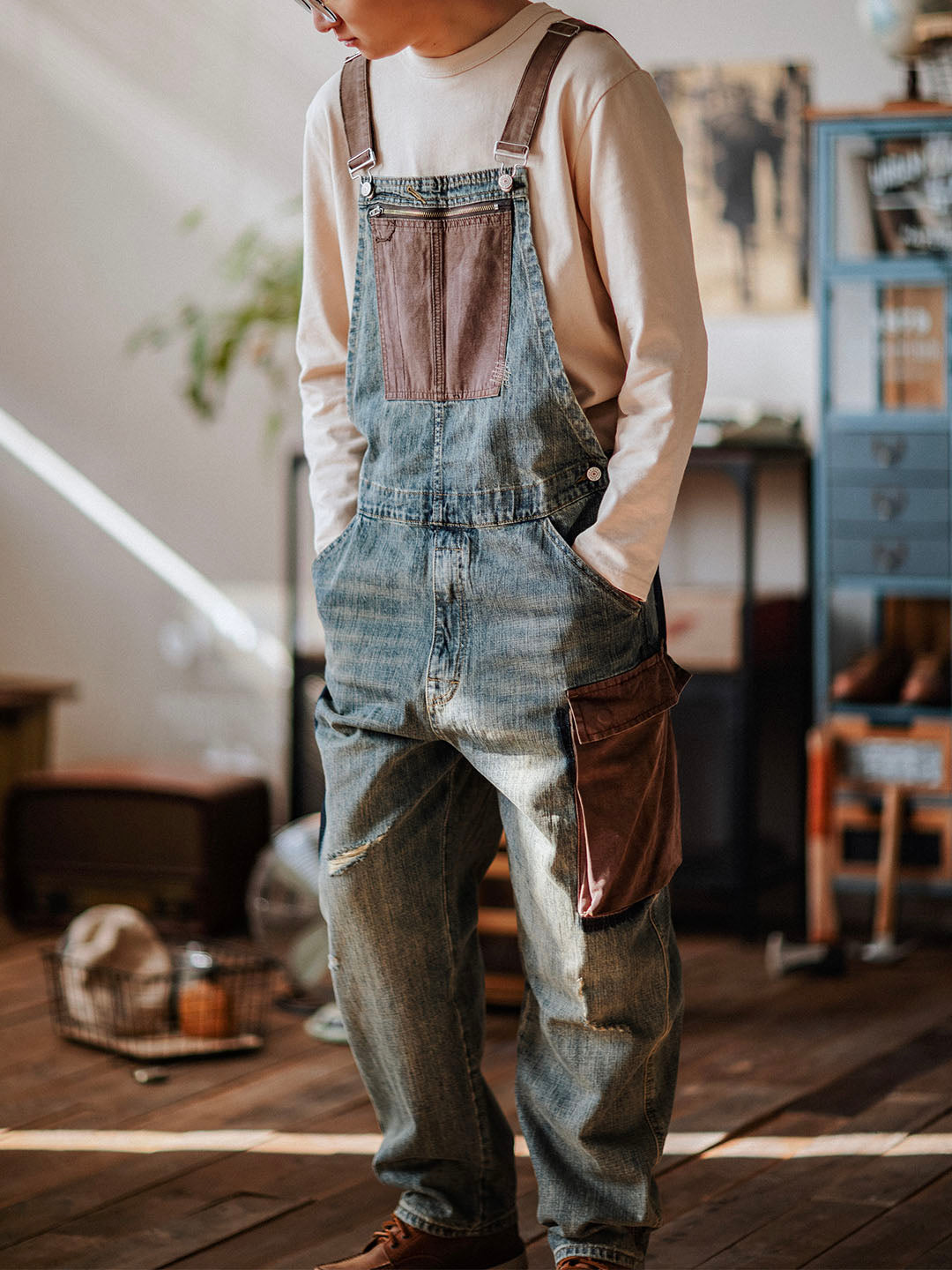 SUENTA Herren-Latzhosen Denim All-In-One-Kleidungsstück Vielseitig
