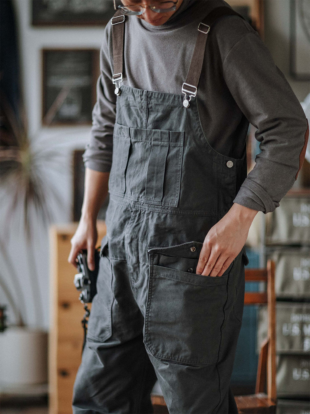 SUENTA Herren Handwerker Latzhose 100 Prozent Baumwollstoff Lockere Schnitt - Overall