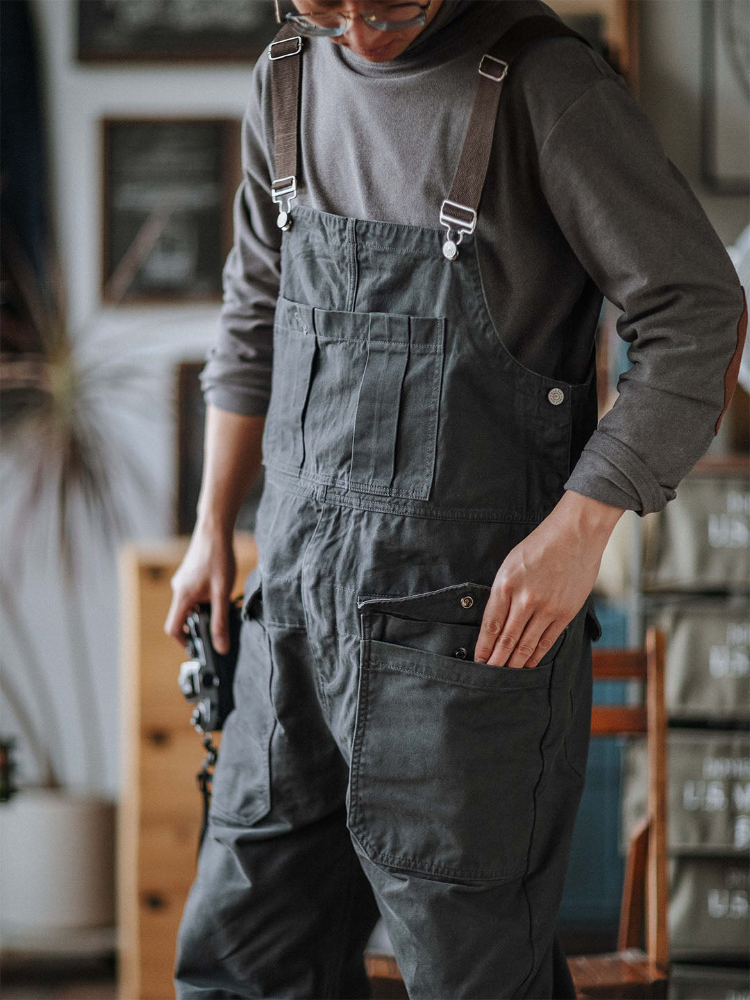 SUENTA Herren Handwerker Latzhose 100 Prozent Baumwollstoff Lockere Schnitt - Overall