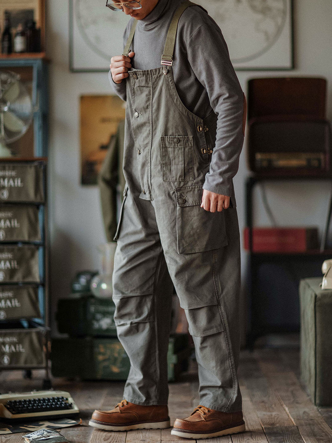 SUENTA Herren Latzhose Aus Canvas Langlebigkeit Und Funktionalität - Overall Dunkeloliv