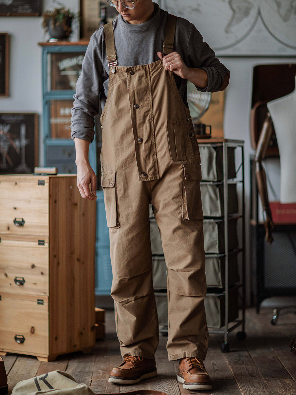 SUENTA Herren Latzhose Aus Canvas Langlebigkeit Und Funktionalität - Overall Khaki Ausverkauf
