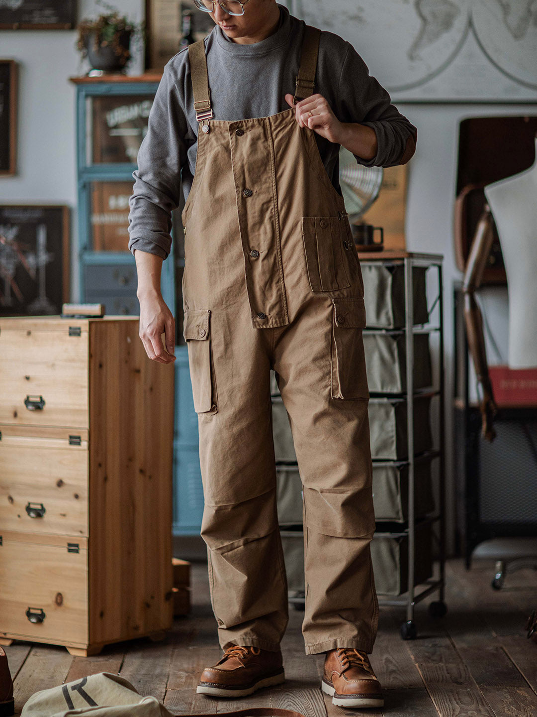 SUENTA Herren Latzhose Aus Canvas Langlebigkeit Und Funktionalität - Overall Khaki Ausverkauf