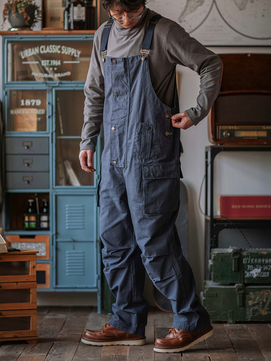 SUENTA Herren Latzhose Aus Canvas Langlebigkeit Und Funktionalität - Overall Marineblau