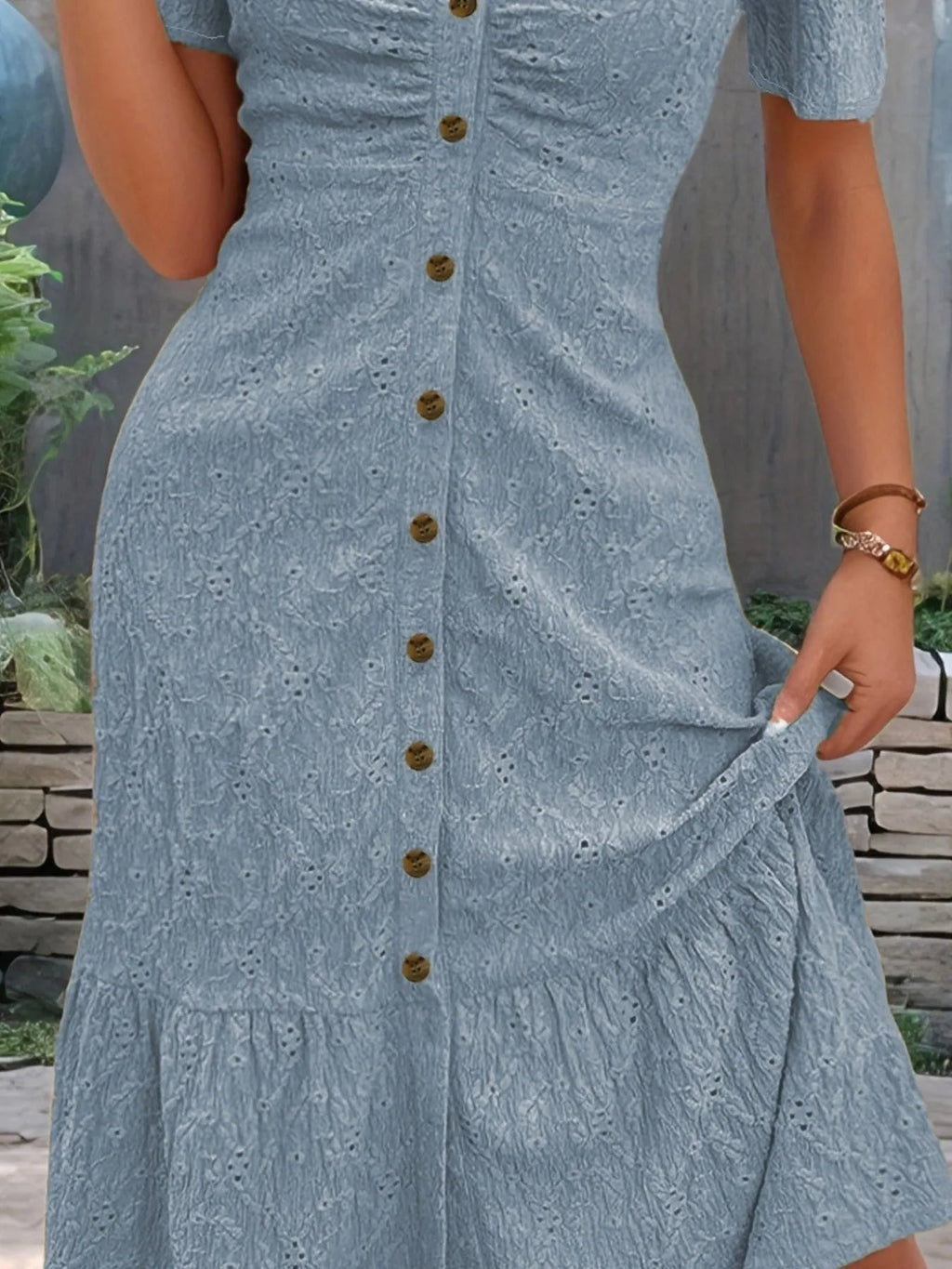 SUENTA Midikleid mit Ösenknopfleiste und V-Ausschnitt