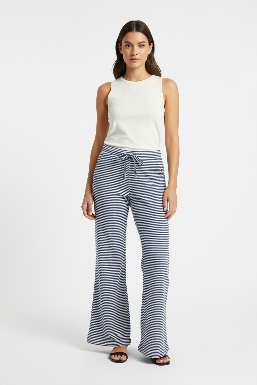 SUENTA Damen Gestreifte Loungehose Mit Stretchanteil Niedriger Bund Blau