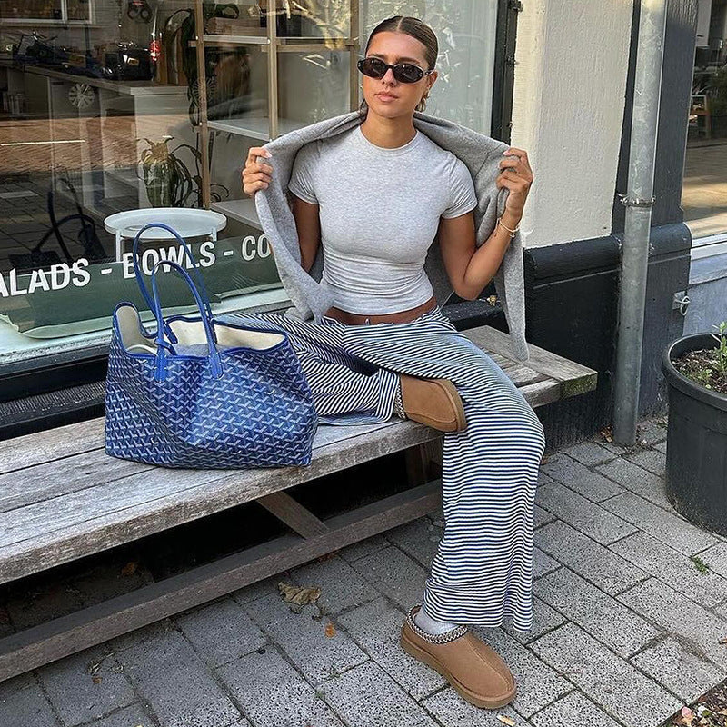 SUENTA Damen Gestreifte Loungehose Mit Stretchanteil Niedriger Bund