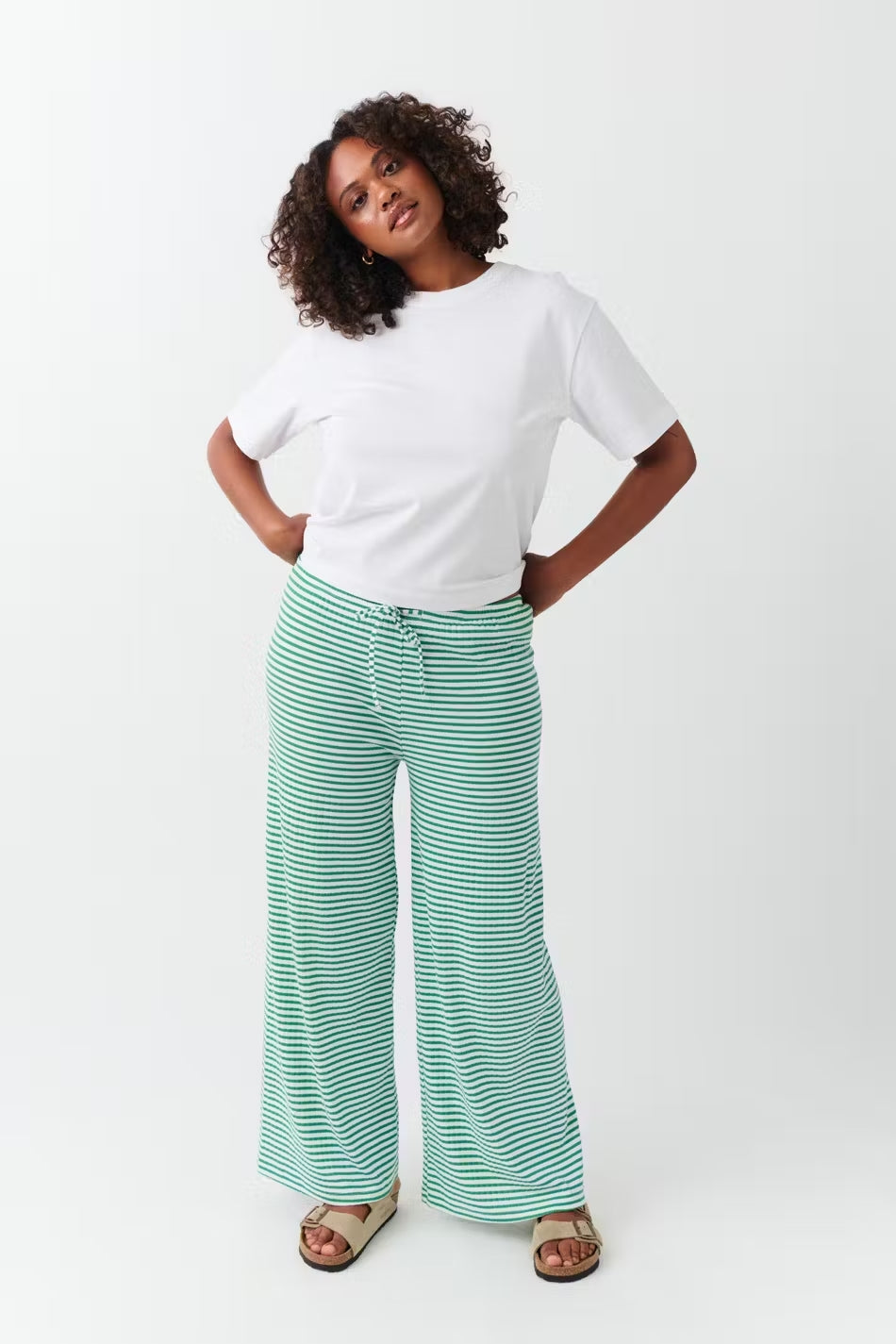 SUENTA Loungehose Gestreifte Mit Stretchanteil Dehnbares Material Herbst Und Winter Grün
