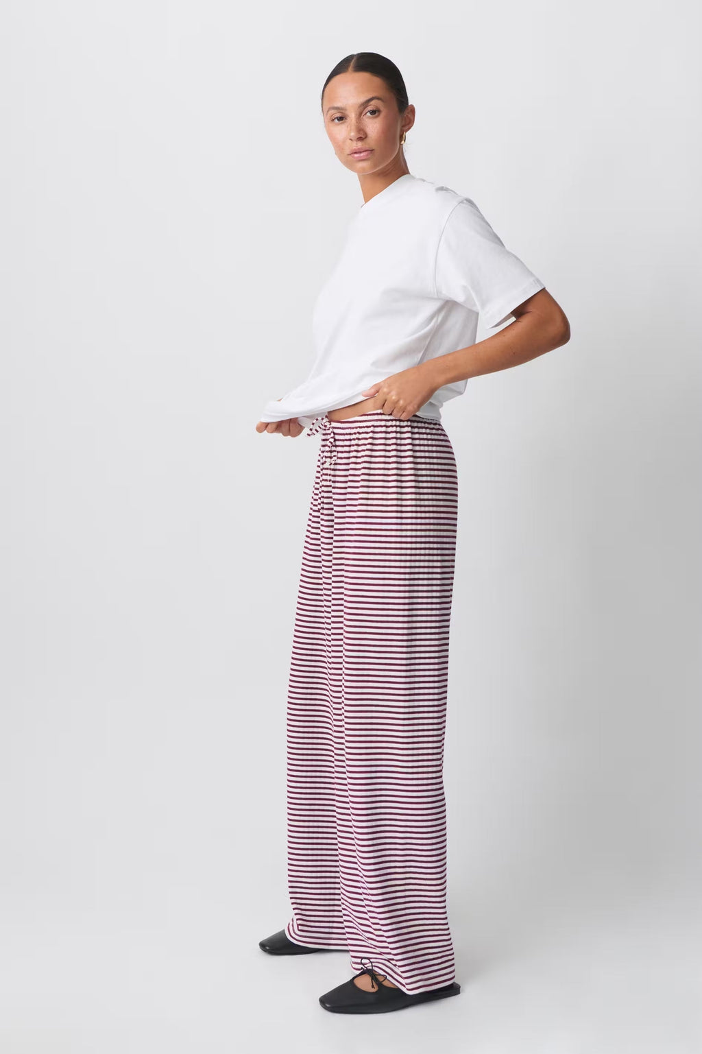 SUENTA Loungehose Gestreifte Mit Stretchanteil Dehnbares Material Herbst Und Winter Rot