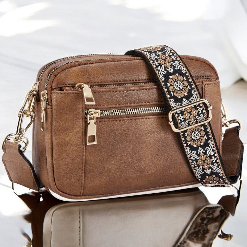 SUENTA Schultertasche Aus Feinem Leder Viel Platz Mehrere Abteile Verstellbare Riemen Braun